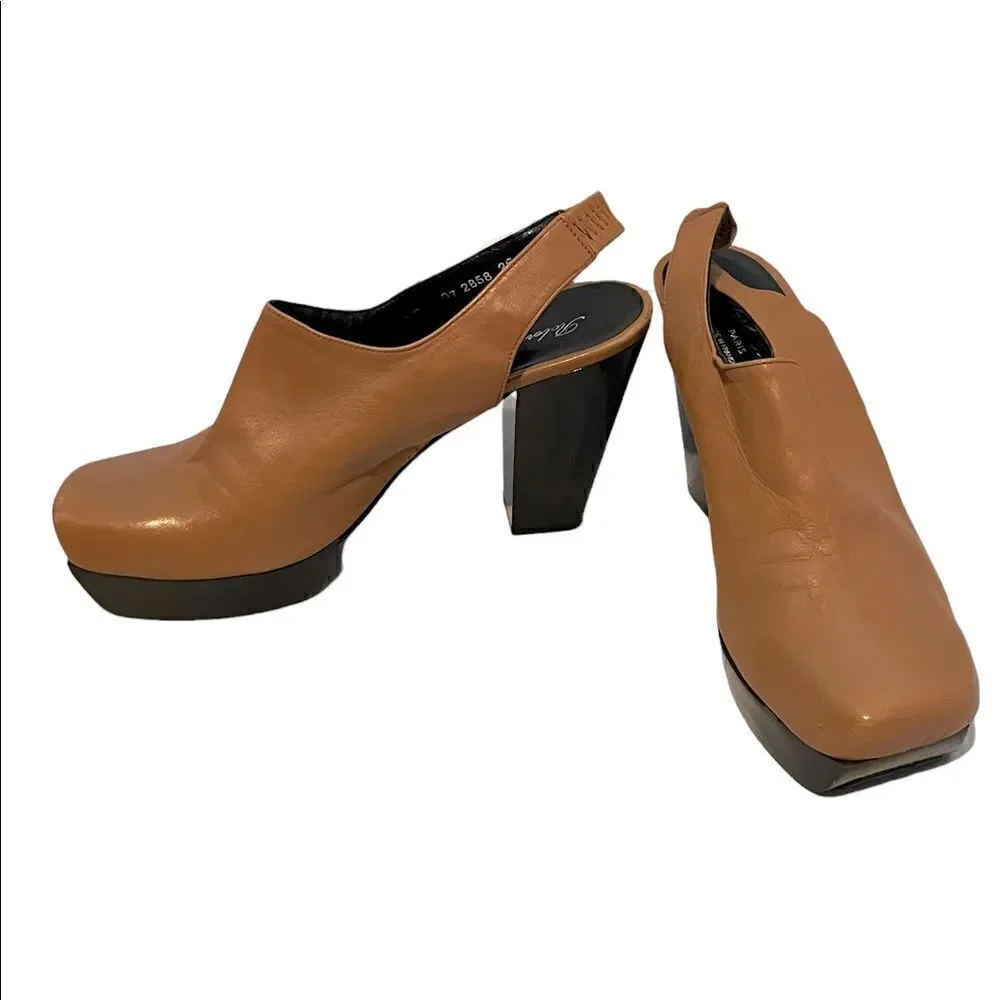 Rich Caramel Sexy Slingback Platform Pumps by Robert Clergerie of Paris Size 9.5